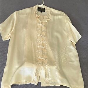 Elegant Silk Cream Asian Pajama Set Vintage XL Like New never worn